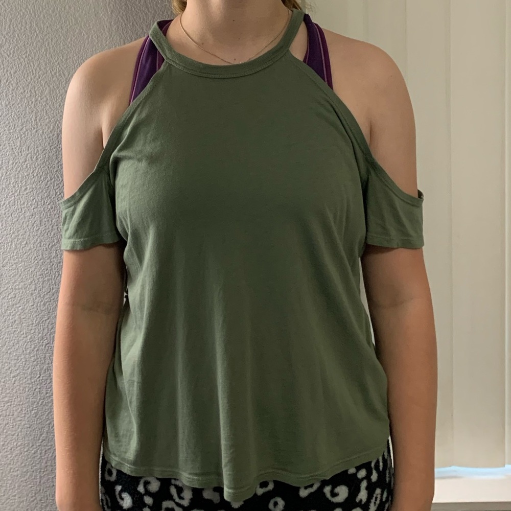 Green Garage Shoulder Cut Out Shirt Size Medium